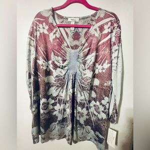 Style & Co Maroon and Gray Floral Blouse 3/$25